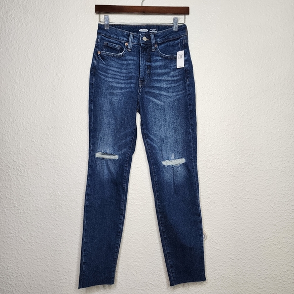 Old Navy O.G. Straight Leg High Rise Dark Wash Jean's Women's Size 0 NWT - Picture 1 of 7